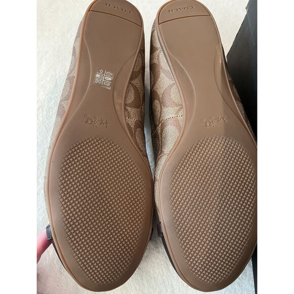 Coach Size 8.5 Women’s Ballet Leila Flats Khaki Chestnut Shoes Q9090 Logo w/ Box - Picture 10 of 15